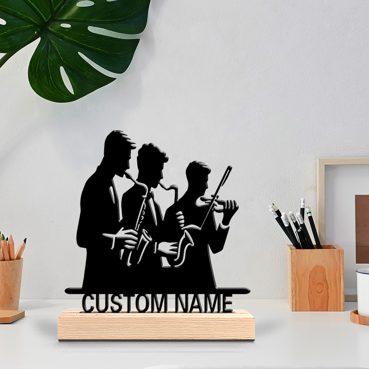 Musical Instrument With Names - ของตกแต่งโลหะรูปคนเล่นเครื่องดนตรีพร้อมชื่อสั่งทำพิเศษ ฐานไม้ ของขวัญสำหรับเด็ก
