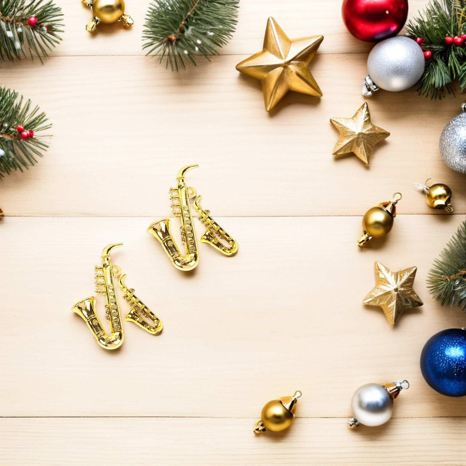 Musical Instrument Xmas Ornaments - เครื่องประดับคริสต์มาสรูปแซกโซโฟน 40 ชิ้น ทำจากพลาสติก สำหรับตกแต่งต้นคริสต์มาสและงานเทศกาล