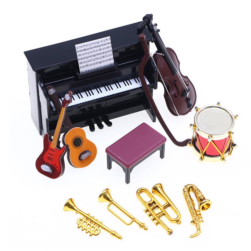 Musical Instrument Like Guitar - เครื่องดนตรีจิ๋วคลาสสิกขนาด 1:12 ชุดเปียโน กีตาร์ แซ็กโซโฟนสำหรับฉากบ้านตุ๊กตาเหมือนจริง