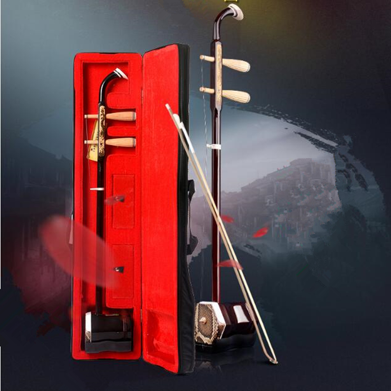 Erhu Violin Chinese - ใหม่Erhuเครื่องดนตรีจีน 2 สายไวโอลินMadeiraแกะสลักมังกรแบนเสาหกเหลี่ยมรูปร่างโบว์ส่งBook Case Erheen