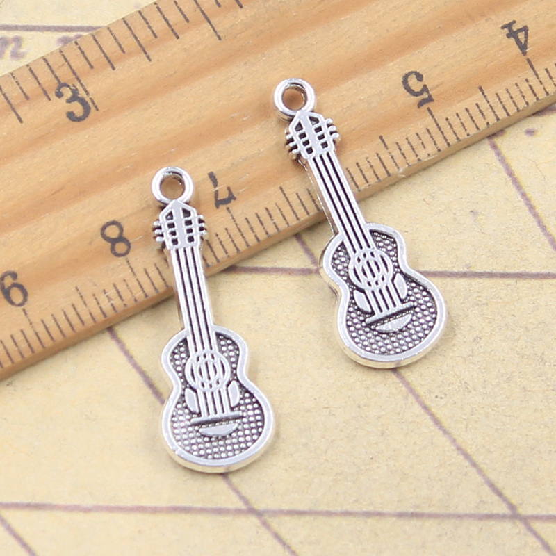 Musical Instrument Like Guitar - 20pcs Charms เครื่องดนตรีไวโอลินกีตาร์ 27x10 มม.โบราณเงินจี้ทํา DIY